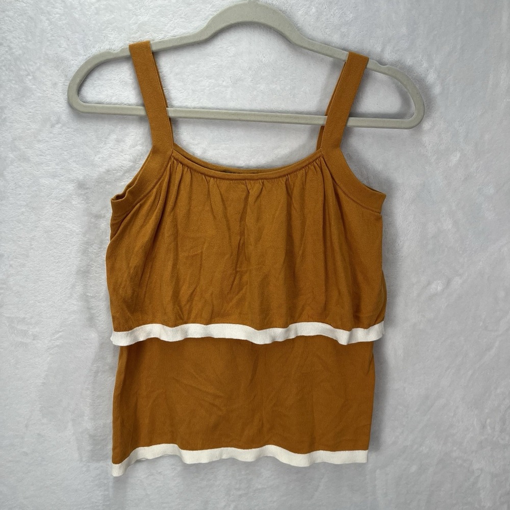 Ann Taylor Factory Layered Tank Womens XS Mustard White Trim Knit Cotton